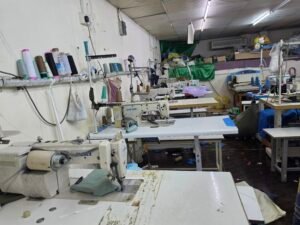 Garment manufacturing line at the Al Husn Garments factory